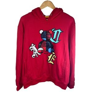BKYS Lucky Charm XL Teddy Bear Red Graphic Hoodie XL Patchwork Design Streetwear